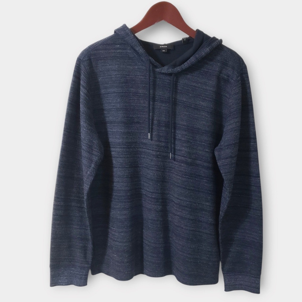 Vince Mens Heather Thermal Popover Hoodie Waffle Knit Navy Blue M89339185A Med